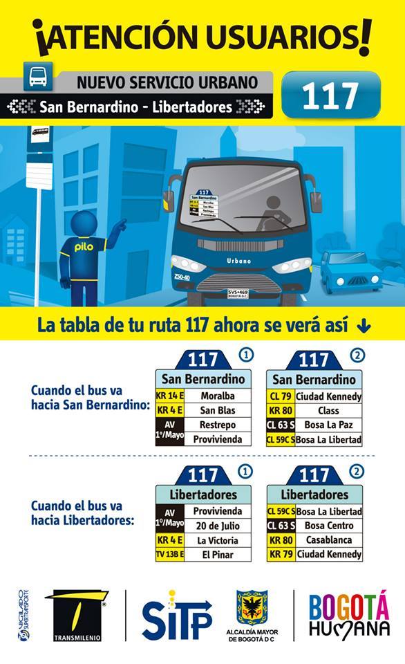 Nueva ruta 117 urbana San Bernadirno-Libertadores