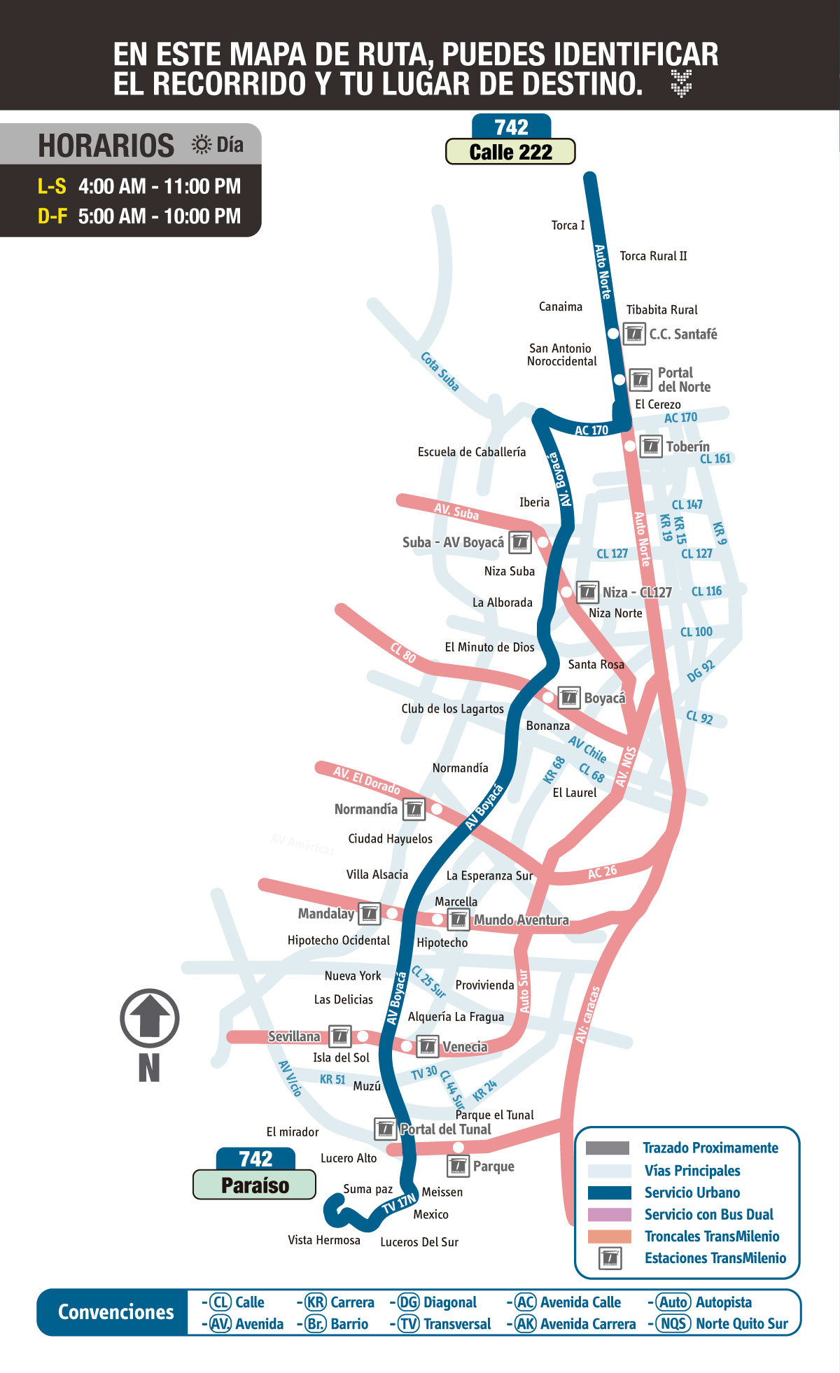 Mapa tentativo ruta urbana SITP - 742