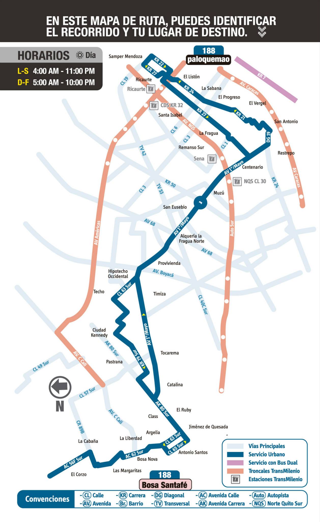 Esquema (mapa) de la ruta urbana 188