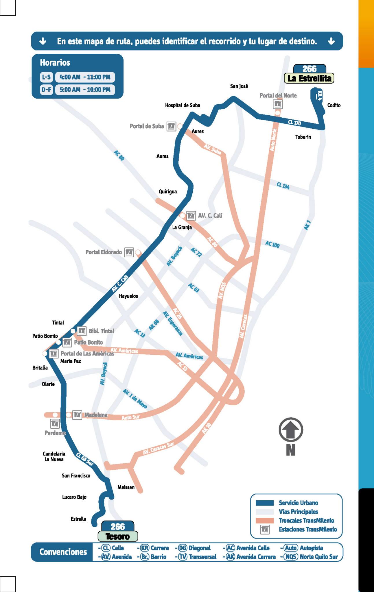 Mapa ruta urbana 266 Tesoro - La Estrellita