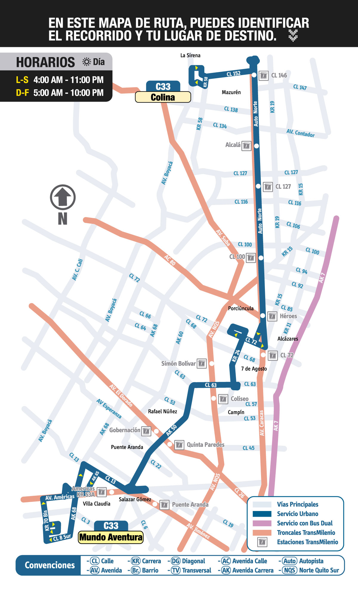 Mapa ruta urbana SITP - C33