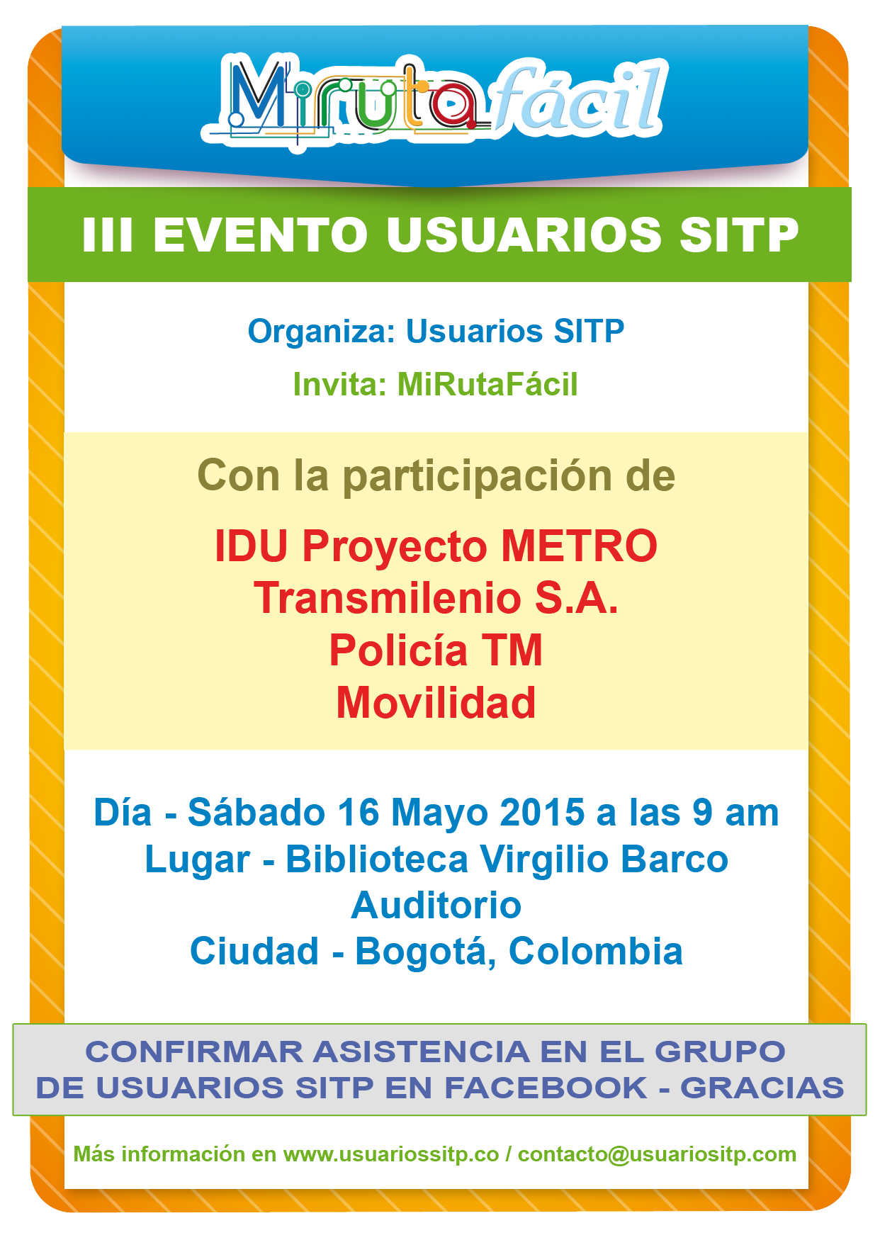 MiRutaFácil te invita al 3er evento de Usuarios SITP