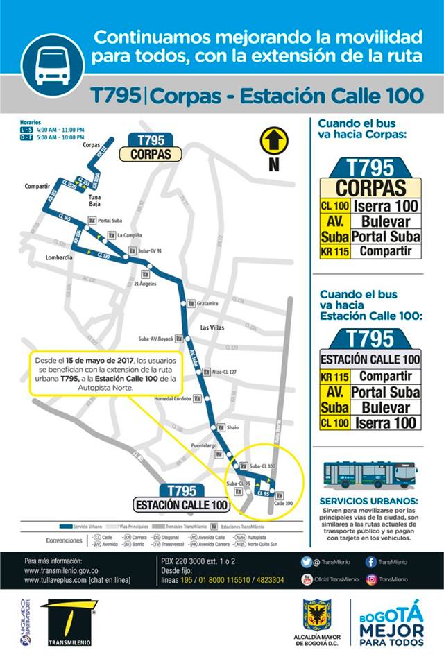 Mapa ruta urbana T795 - Corpas - Estación Calle 100