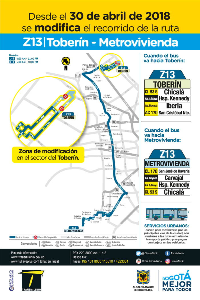 Z13 - mapa bus ruta urbana SITP