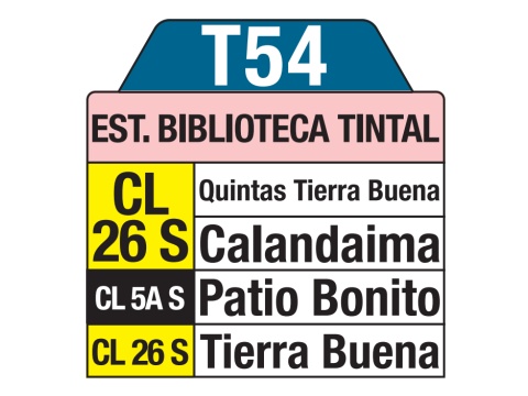 Ruta SITP: T54 Tierra Buena ↔ Estación Biblioteca Tintal (tablas)
