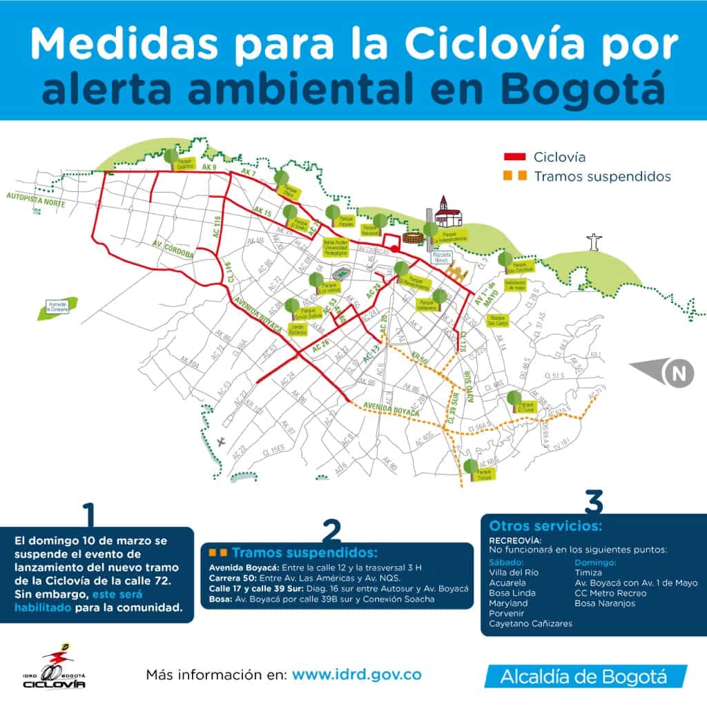 Mapa y eventos en la Ciclovía el 10 de marzo de 2019