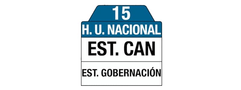 Ruta 15 - Hospital Universitario Nacional, letrero tabla bus del SITP