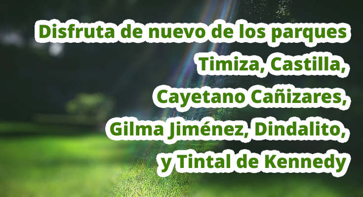 Disfruta de nuevo de los parques Timiza, Castilla, Cayetano Cañizares, Gilma Jiménez, Dindalito, y Tintal de Kennedy