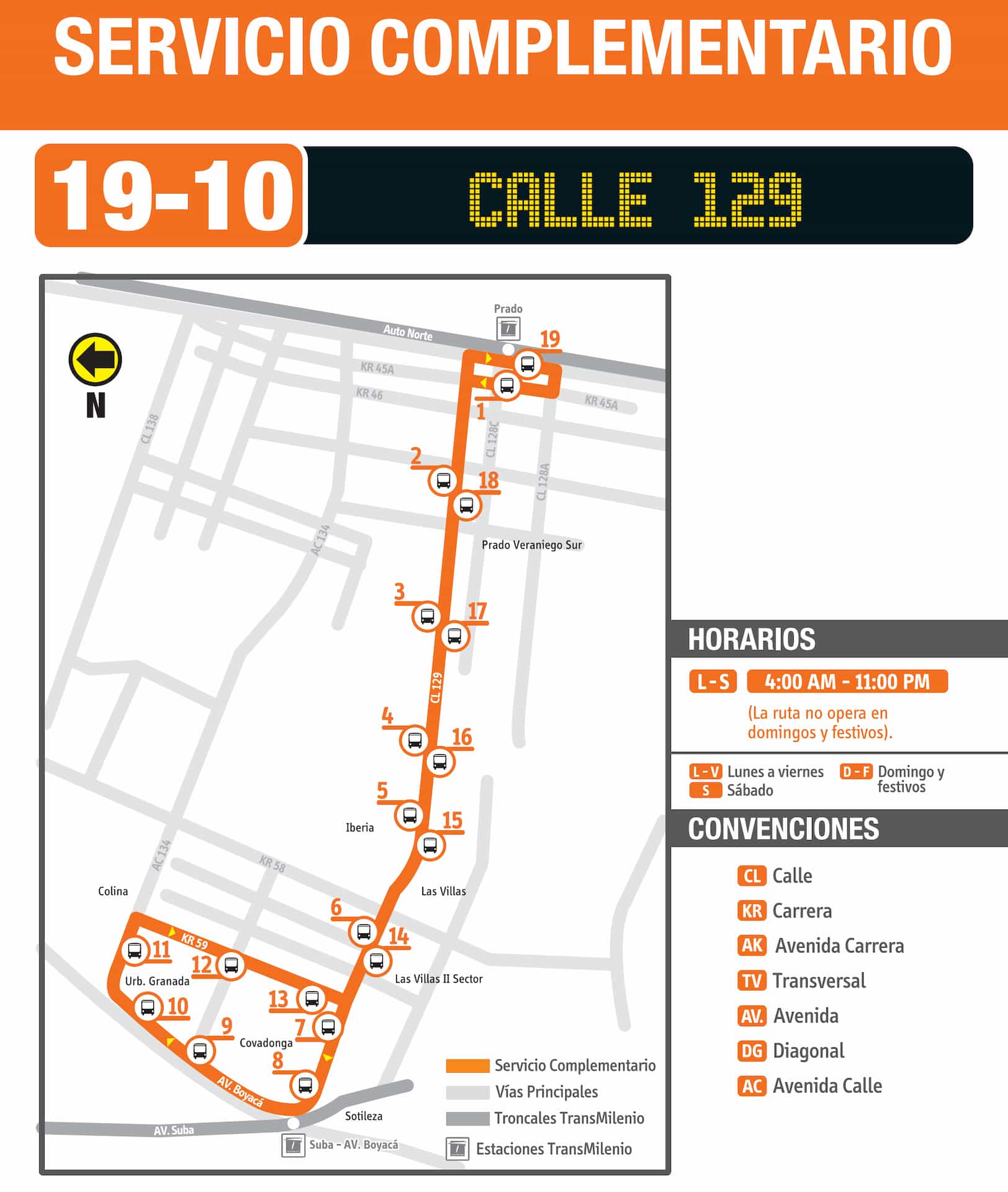 Mapa ruta 19-10 Calle 129 (complementaria SITP)