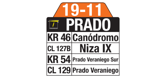 Tablas y rutero ruta 19-11 Canódromo (complementaria SITP)