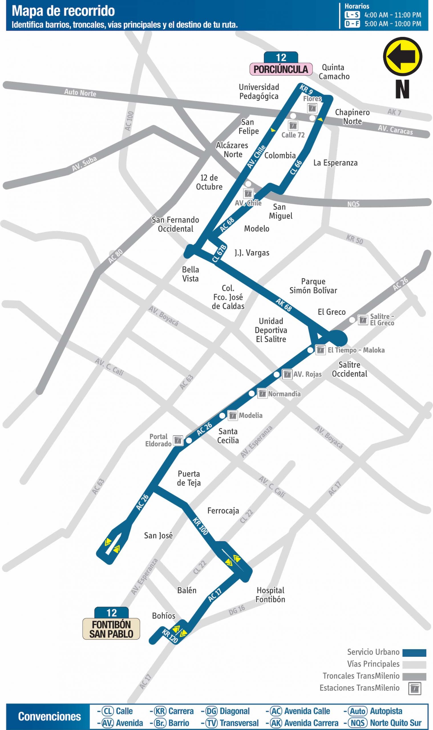 Mapa ruta SITP 12 Fontibón San Pablo - Porciúncula 