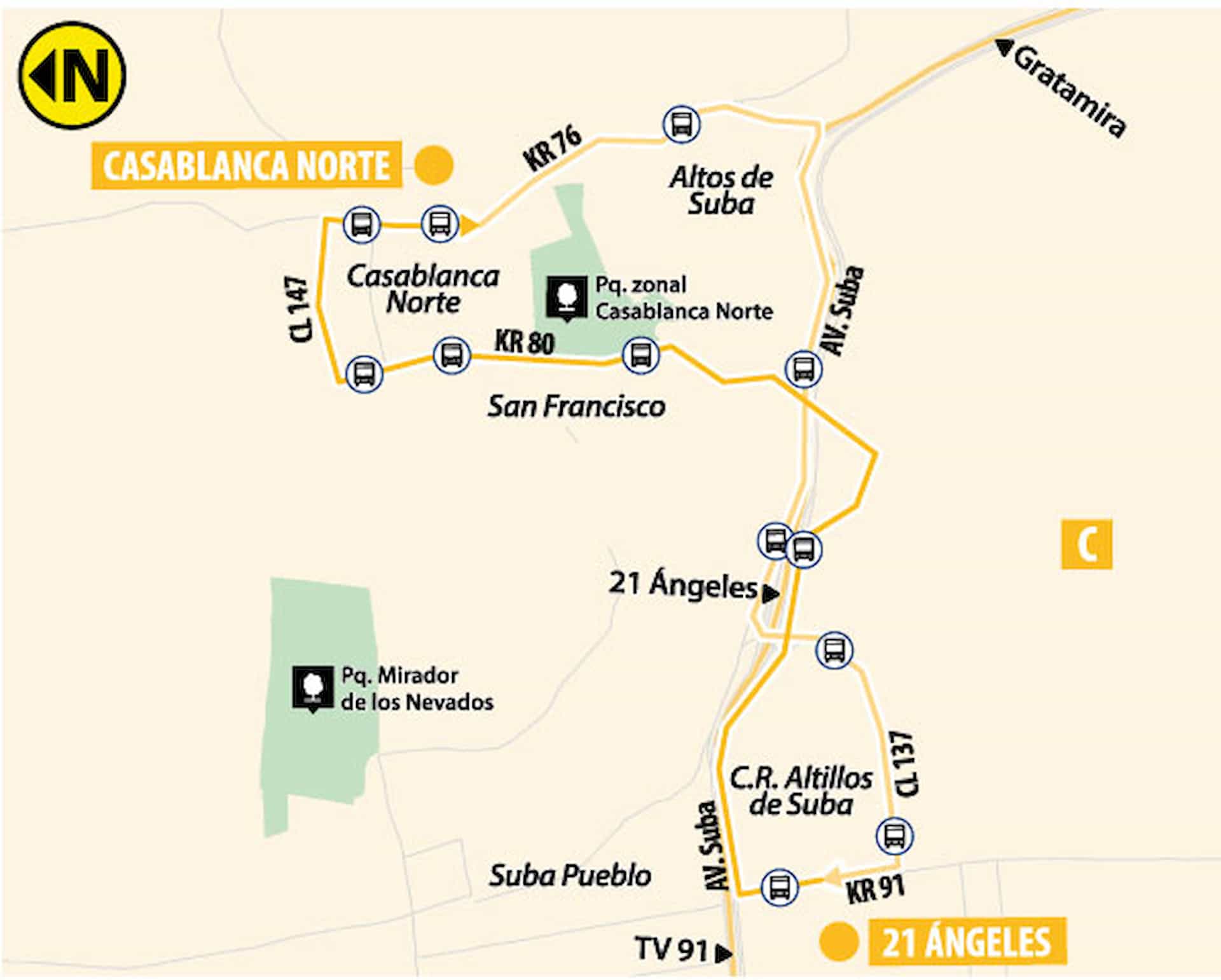 Mapa C146 Casablanca Norte - 21 Ángeles (Ruta SITP Urbana)